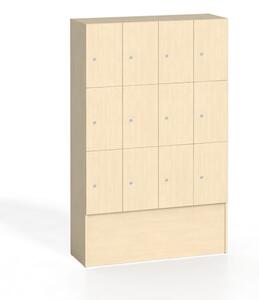 Dřevěná odkládací skříňka s úložnými boxy, 12 boxů, 1700 x 1200 x 420 mm, cylindrický zámek, bříza