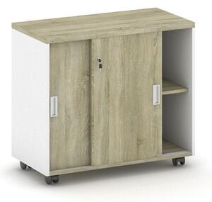Kancelářská zasouvací skříňka na kolečkách MIRELLI A+, 800 x 420 x 750 mm, bílá / dub sonoma