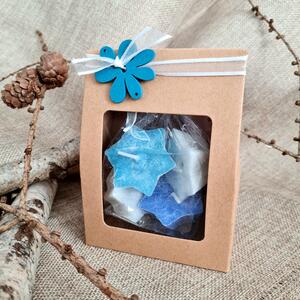 Supeko plovoucí svíčky HVĚZDA 4ks modré odstíny dárková krabička s ozdobou