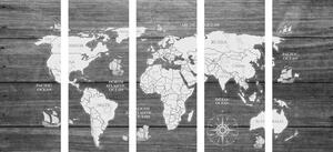 5-dílný obraz černobílá mapa na dřevě