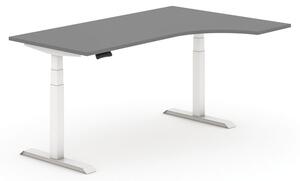 Výškově nastavitelný stůl, elektrický, 625-1275 mm, ergonomický pravý, grafit, deska 1800x1200 mm, bílá podnož