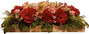 Aranžmá květinové umělé v červené - ikebana dřevo, d.50cm