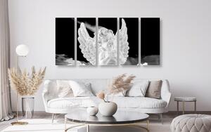 5-dílný obraz černobílý pečlivý andílek na nebi
