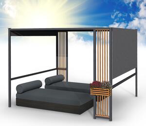 Blumfeldt Valenta, altán, 3 x 3 m, UV50+, vodoodpudivá, solární LED osvětlení, solární panel
