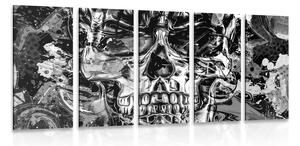 5-dílný obraz umělecká lebka v černobílém provedení