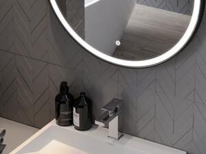 Mexen Reni podsvícené koupelnové zrcadlo, Kulaté 80 cm, LED 6000K, ventilátor, Černá rama