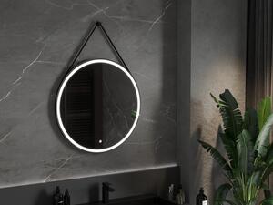 Mexen Reni podsvícené koupelnové zrcadlo, Kulaté 80 cm, LED 6000K, ventilátor, Černá rama