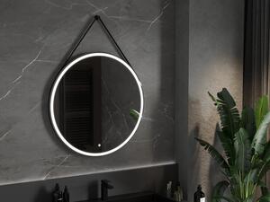 Mexen Reni podsvícené koupelnové zrcadlo, Kulaté 90 cm, LED 6000K, ventilátor, rama Černá