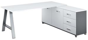 Rohový kancelářský psací stůl PRIMO STUDIO, skříňka vpravo, 1800 x 800 mm, bílá