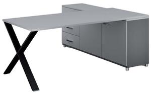 Rohový kancelářský psací stůl PRIMO PROTEST, skříňka vlevo, 1800 x 800 mm, šedá