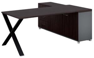 Rohový kancelářský psací stůl PRIMO PROTEST, skříňka vlevo, 1800 x 800 mm, šedá / wenge