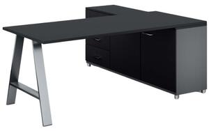 Rohový kancelářský psací stůl PRIMO STUDIO, skříňka vlevo, 1800 x 800 mm, grafitová