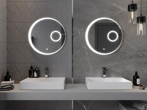 Mexen Ella podsvícené koupelnové zrcadlo s kosmetickým zrcátkem, Kulaté 60 cm, LED 6000K, ventilátor