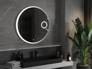 Mexen Ella podsvícené koupelnové zrcadlo s kosmetickým zrcátkem, Kulaté 90 cm, LED 6000K, ventilátor