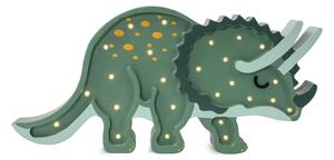 Zelená stolní lampa z borovicového dřeva Little Lights Triceratops, délka 49 cm