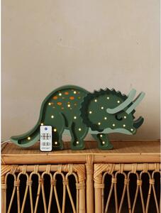 Zelená stolní lampa z borovicového dřeva Little Lights Triceratops, délka 49 cm
