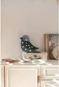 Modrá stolní lampa z borovicového dřeva Little Lights Bird, výška 21 cm