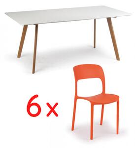 Jídelní stůl 180x90 + 6x plastová židle REFRESCO oranžová
