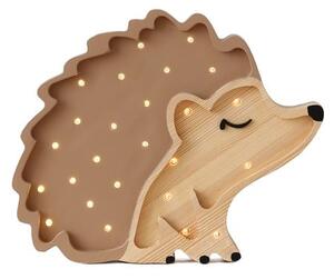 Hnědá stolní lampa z borovicového dřeva Little Lights Hedgehog, délka 30 cm