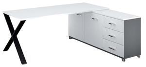 Rohový kancelářský psací stůl PRIMO PROTEST, skříňka vpravo, 1800 x 800 mm, bílá
