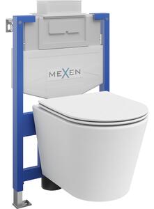 Mexen WC podomítkový set Felix XS-U stojan s WC mísou Rico a pomalu padajícím sedátkem, Matná bílá