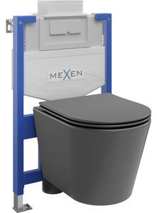Mexen WC podomítkový set Felix XS-U stojan s WC mísou Rico a pomalu padajícím sedátkem, Tmavě matová
