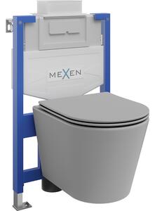 Mexen WC podomítkový set Felix XS-U stojan s WC mísou Rico a pomalu padajícím sedátkem, Světle matov