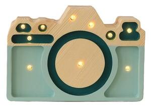 Modrá stolní lampa z borovicového dřeva Little Lights Camera, šířka 20 cm