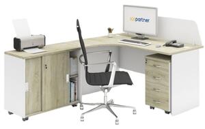 Kancelářský pracovní stůl s kontejnerem MIRELLI A+, typ F, bílá/dub sonoma