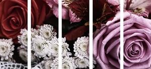 5-dílný obraz kytice růží v retro stylu