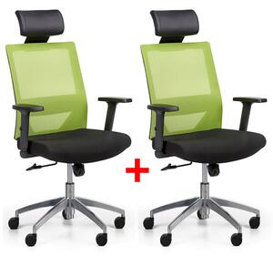Kancelářská židle se síťovaným opěrákem WOLF II, nastavitelné područky, hliníkový kříž, 1+1 ZDARMA, zelená