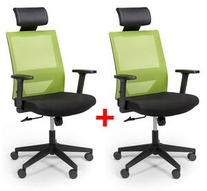 Kancelářská židle se síťovaným opěrákem WOLF, nastavitelné područky, plastový kříž, 1+1 ZDARMA, zelená