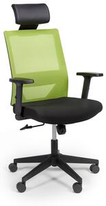 Kancelářská židle se síťovaným opěrákem WOLF, nastavitelné područky, plastový kříž, zelená
