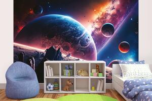 DIMEX | Vliesová fototapeta na zeď Planets and Space MS-5-AI-0020 | 375 x 250 cm | černá, oranžová, modrá, fialová
