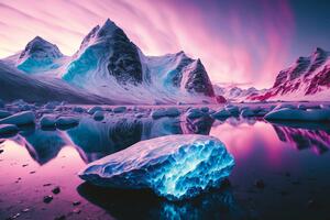 DIMEX | Vliesová fototapeta na zeď Glacial Landscape MS-5-AI-0023 | 375 x 250 cm | černá, fialová, modrá, růžová