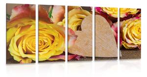 5-dílný obraz valentýnské žluté růže