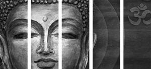 5-dílný obraz tvář Buddhu v černobílém provedení