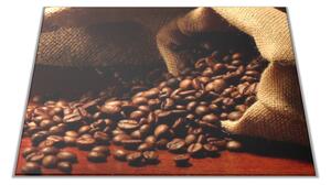 Skleněné prkénko rozsypaná káva z pytle - 30x20cm
