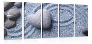 5-dílný obraz srdce z kamene na písečném pozadí