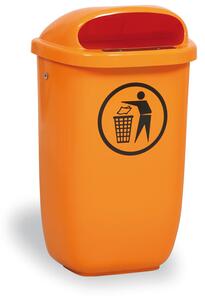 Venkovní odpadkový koš na sloupek, 50 l, 425 x 320 x 780 mm, oranžový