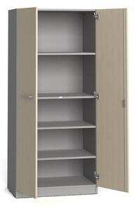 Kancelářská policová skříň PRIMO s dveřmi, 800x500x1781 mm, šedá / bříza