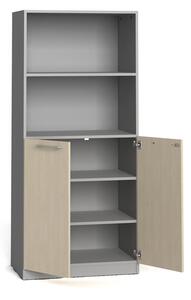 Kombinovaná kancelářská skříň PRIMO, nízké dveře, 800 x 500 x 1781 mm, šedá / bříza