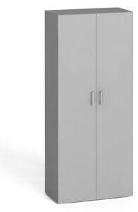 Kancelářská skříň s dveřmi KOMBI, 4 police, 1865x800x400 mm, šedá