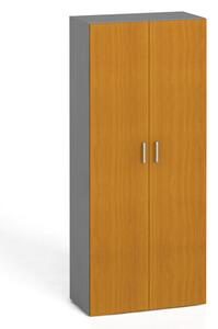 Kancelářská skříň s dveřmi KOMBI, 4 police, 1865x800x400 mm, šedá / třešeň
