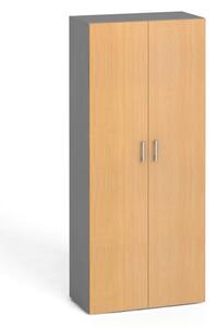 Kancelářská skříň s dveřmi PRIMO KOMBI, 4 police, 1865 x 800 x 400 mm, šedá / ořech
