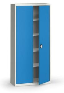 Plechová policová skříň METAL, 1950 x 950 x 400 mm, 4 police, šedá / modrá