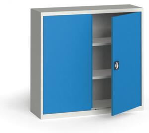 Plechová policová skříň METAL, 1150 x 1200 x 400 mm, 2 police, šedá / modrá