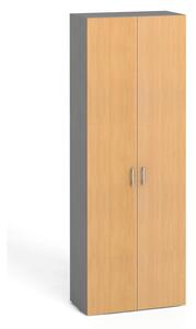 Kancelářská skříň s dveřmi KOMBI, 5 polic, 2233 x 800 x 400 mm, šedá / buk