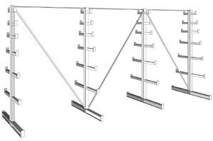 Konzolový regál stromečkový, oboustranný, 150 kg, 2000 x 4050 x 1090 mm