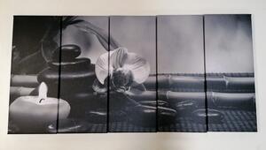 5-dílný obraz Feng Shui zátiší v černobílém provedení